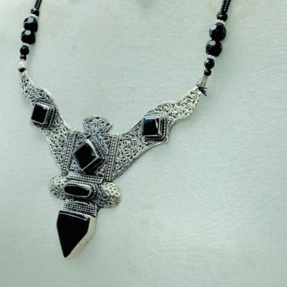 Antique Black Nepalese Triangular Pendant Necklace, Boho Chic Necklace - Picture 4 of 11